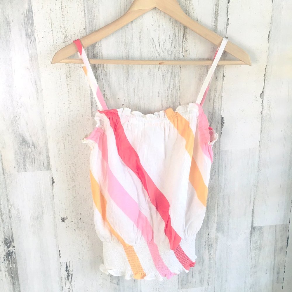 Ramy Brook Soli Striped Tank Top Blouson Smocked Banded Hem XS